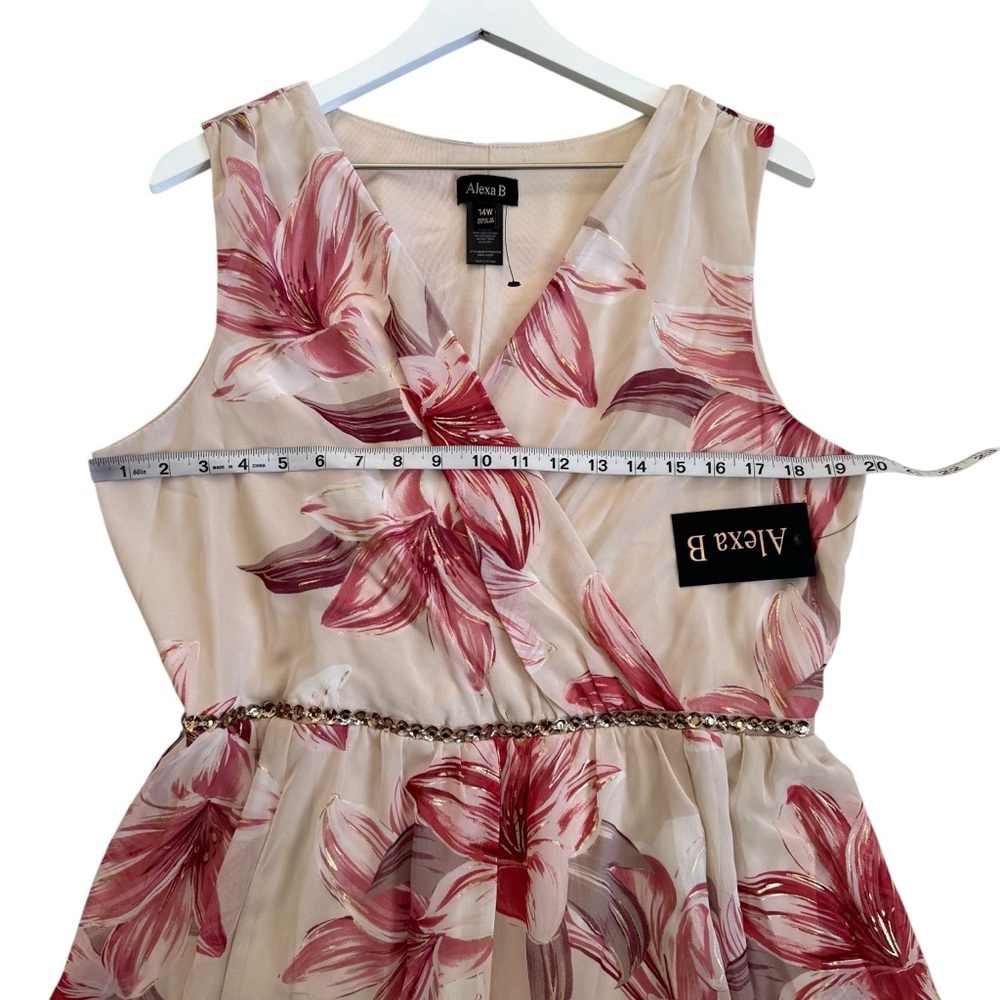 NWT Alexa B Floral Print Rhinestones Beautiful Maxi Dress Women’s Size 14W - Picture 8 of 14